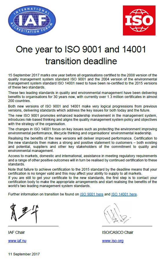 One Year to Transition Deadline